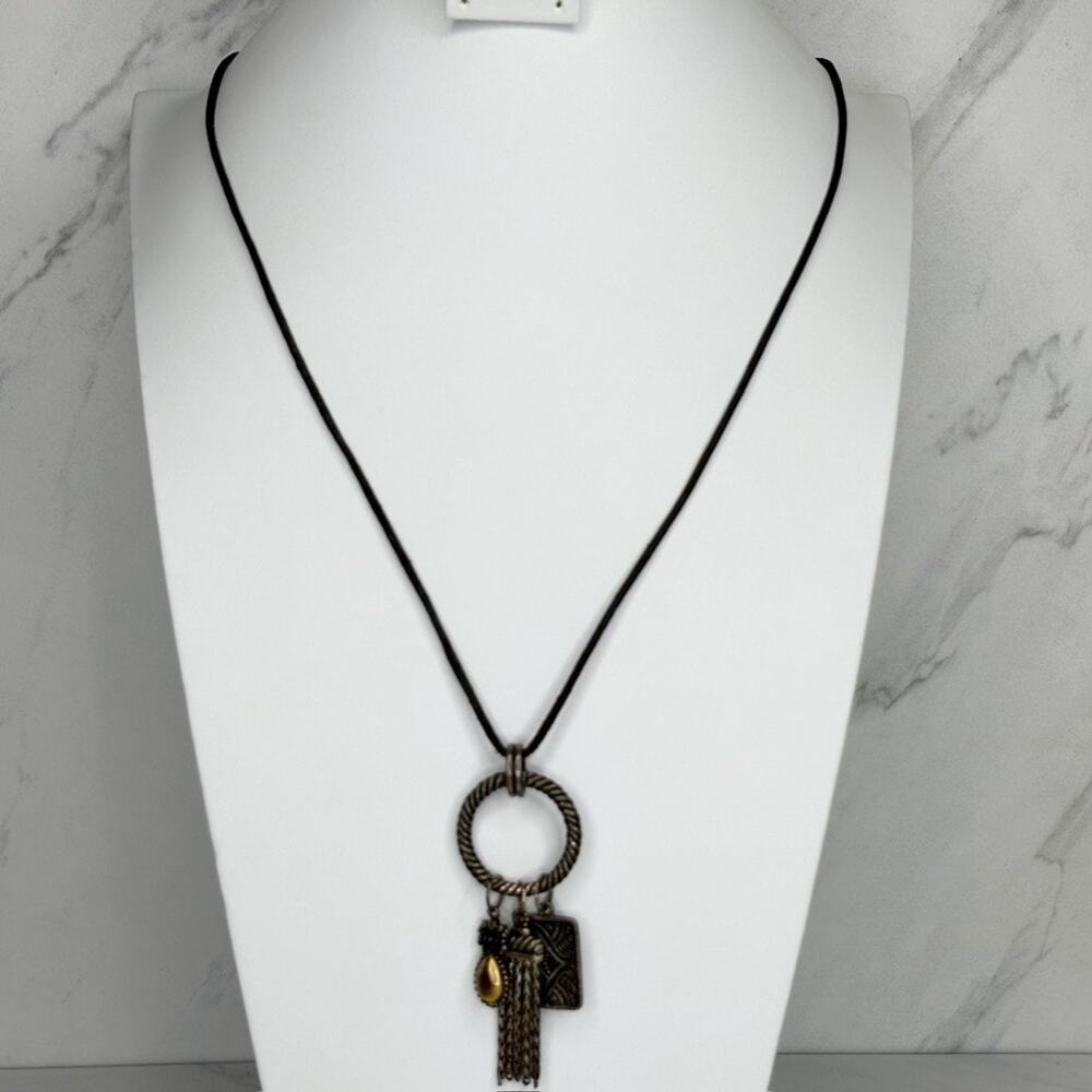 Chico's Tassel Charm Pendant Black Cord Necklace ✨